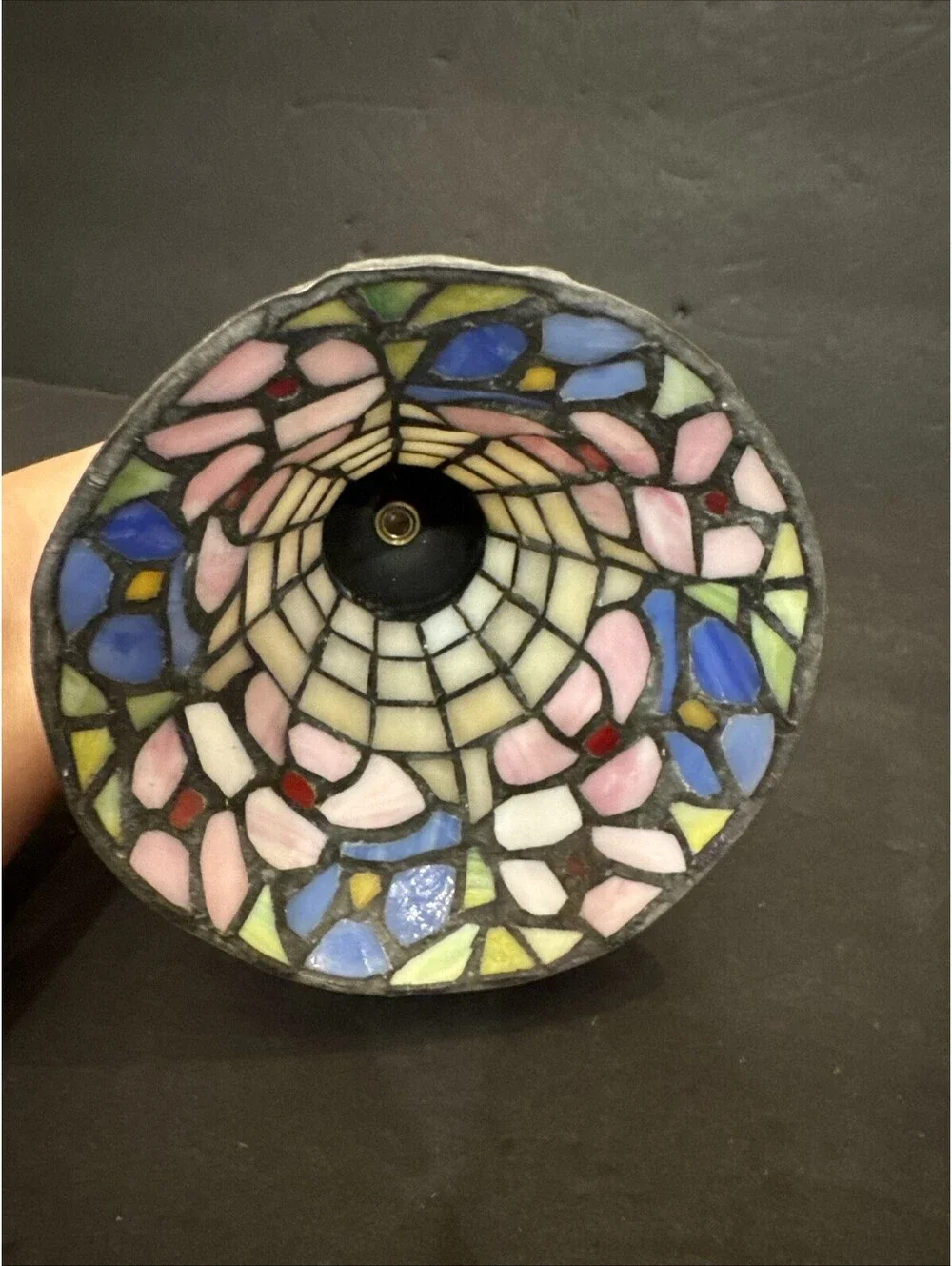 Vintage Tiffany Style Stained Glass Leaded Mosaic Lamp Shade Floral Pink Blue